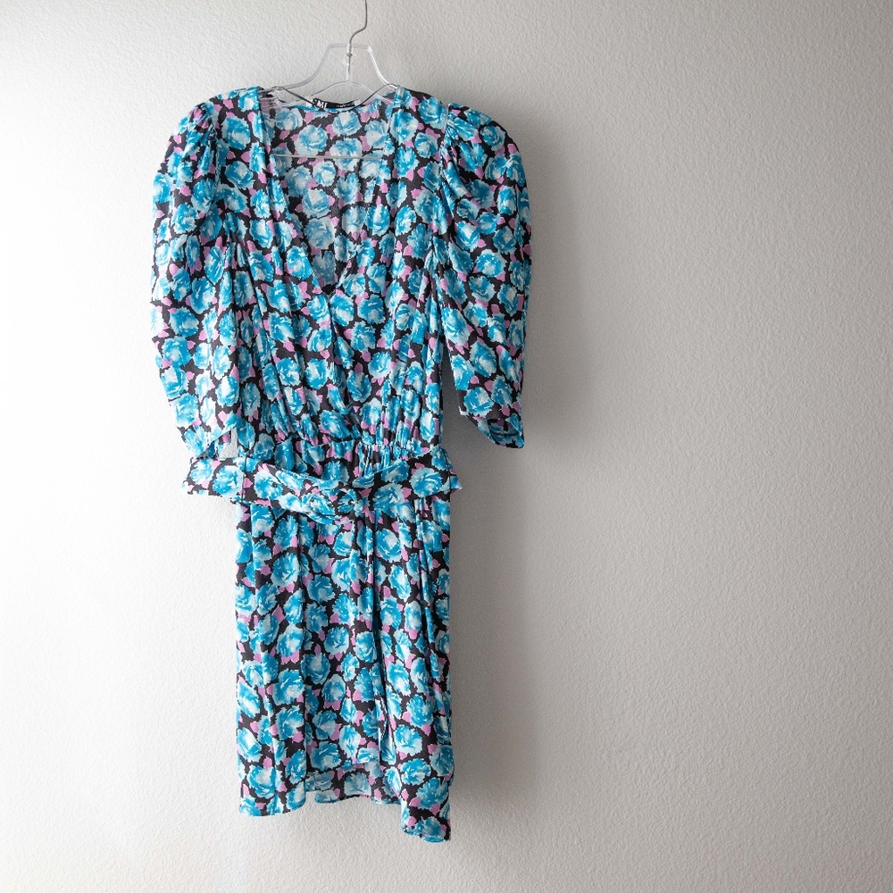 NWOT Zara blue and black floral mini dress